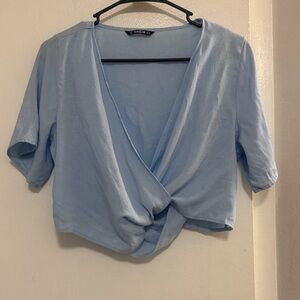 SHEIN Sky Blue Wrap Blouse